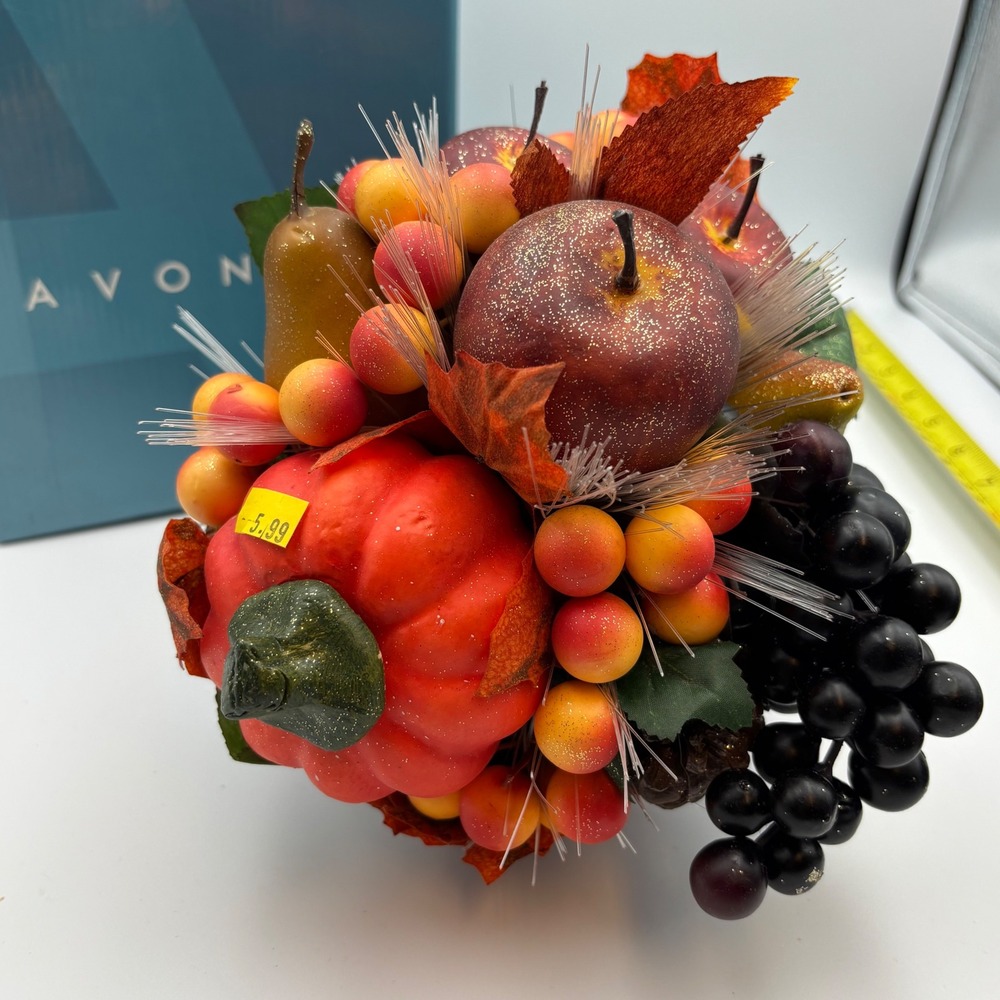 Vtg Avon Fiber OpticCornucopiaThanksgiving CenterpieceFruit Wicker Basket2007